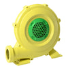 Yellow 950 W air blower pump fan with green mesh, designed for inflatable bounce houses and easy carrying.