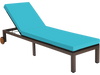 Turquoise patio chaise lounge chair with adjustable backrest and soft cushion, perfect for outdoor relaxation by the.