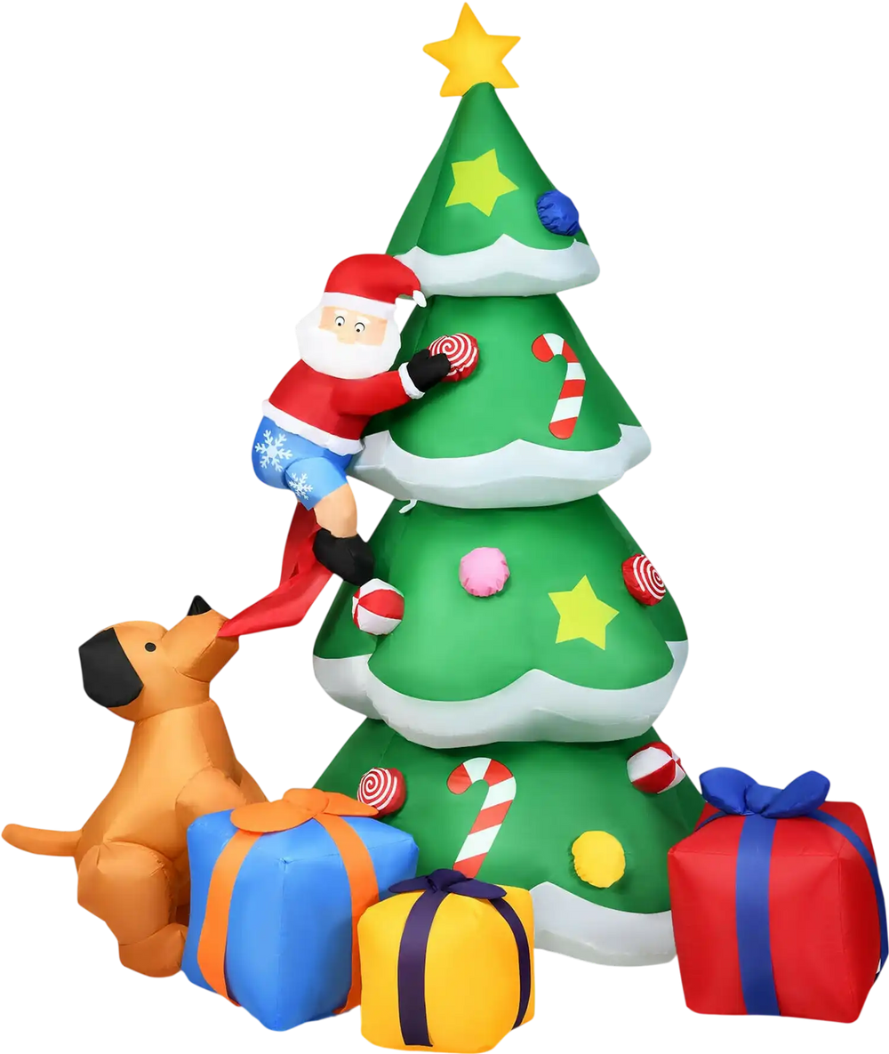 7 Feet Inflatable Christmas Tree Santa Decor with LED Lights