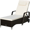 Cushioned outdoor recliner chaise lounge with adjustable backrest and PE rattan, perfect for poolside relaxation.