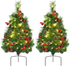 Set of 2 29 Inch Battery Powered Pre-lit Pathway Holiday Christmas Trees
