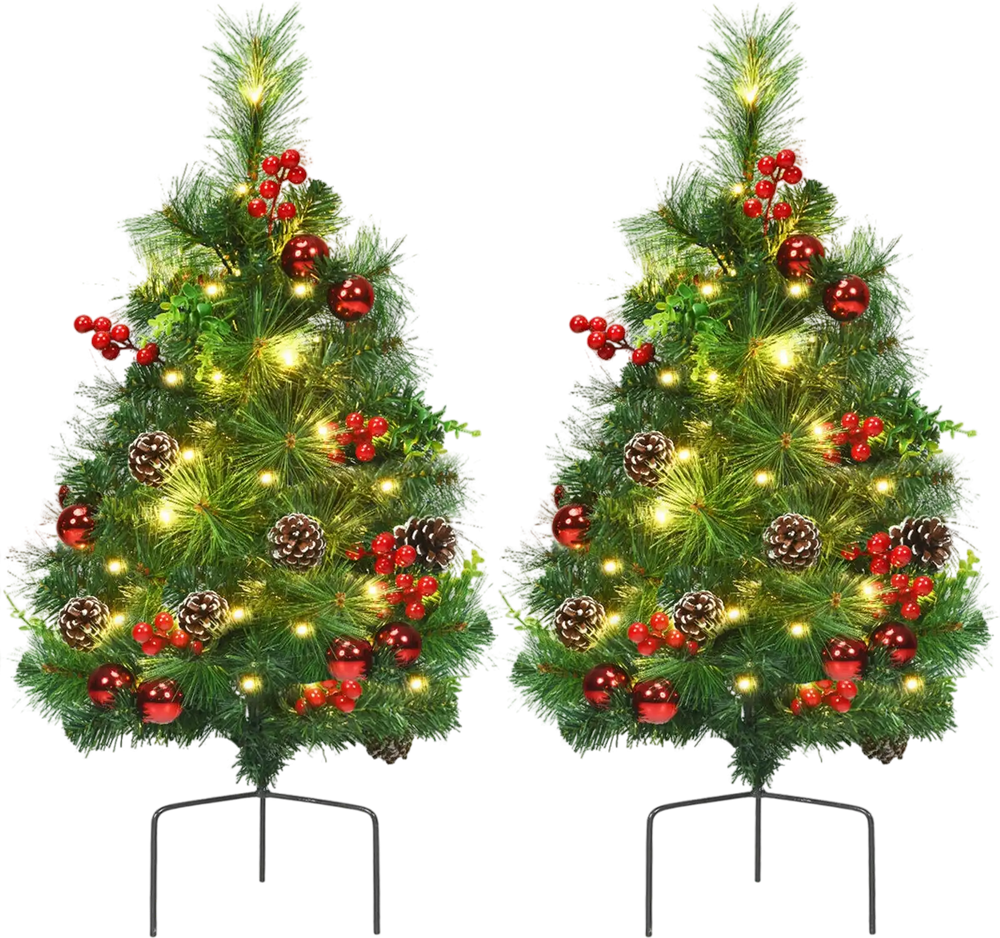 Set of 2 29 Inch Battery Powered Pre-lit Pathway Holiday Christmas Trees