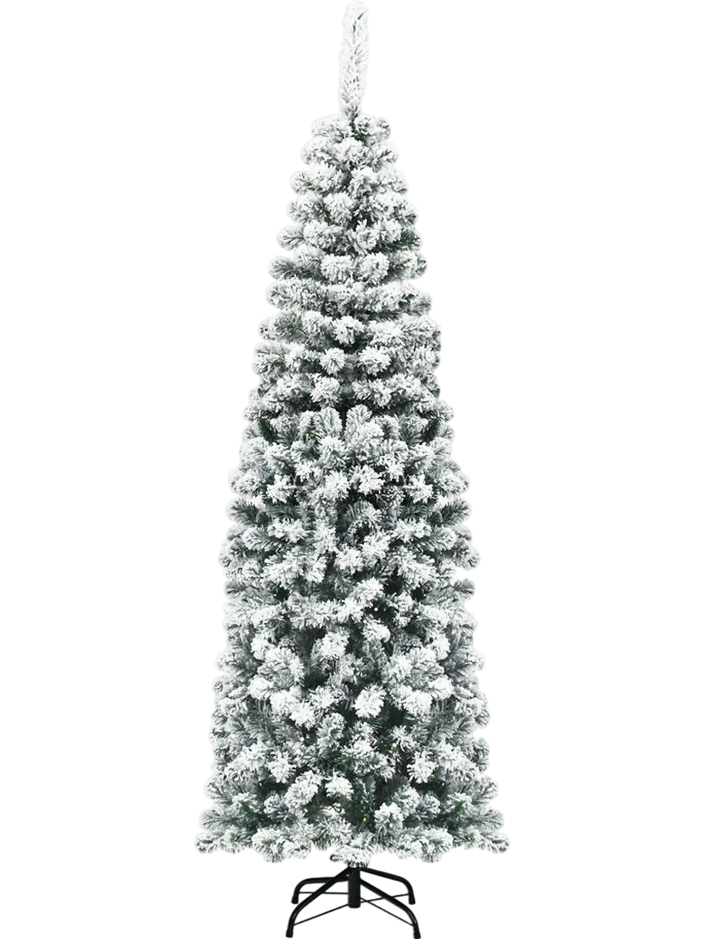 6 Feet Unlit Hinged Snow Flocked Artificial Pencil Christmas Tree with 500 Branch Tip