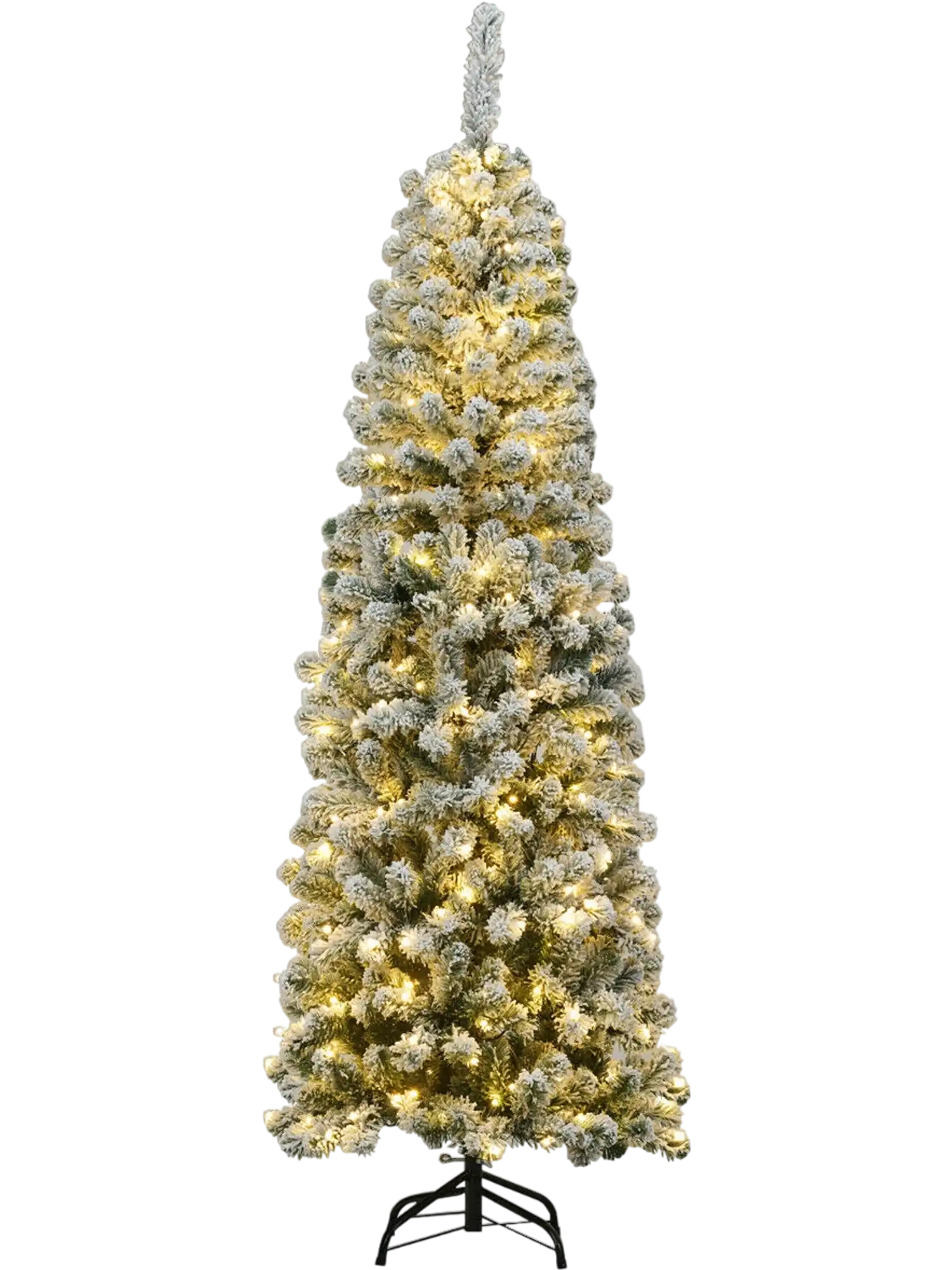 Costway 6' Pre-Lit Snow Flocked Artificial Pencil Christmas Tree 250 LED Lights 73916482 New