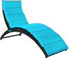 Turquoise folding patio lounge chair with cushion, made of weather-resistant PE rattan and steel, ideal for outdoor.