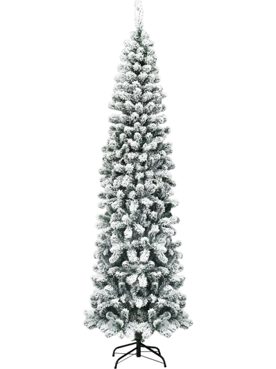 Costway 7.5' Unlit Snow Flocked Hinged Artificial Pencil Christmas Tree 641 Tips 85790124 New