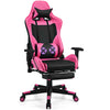 PU Leather Gaming Chair with USB Massage Lumbar Pillow and Footrest -Pink - Gallery View 1 of 12