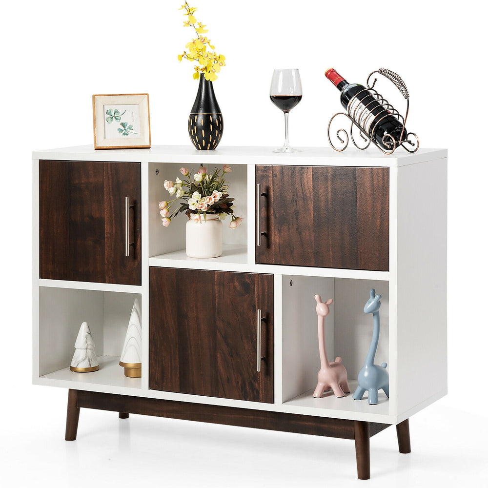 Wood display sideboard storage cabinet showcasing varying compartment sizes and a modern design, ideal for stylish home.