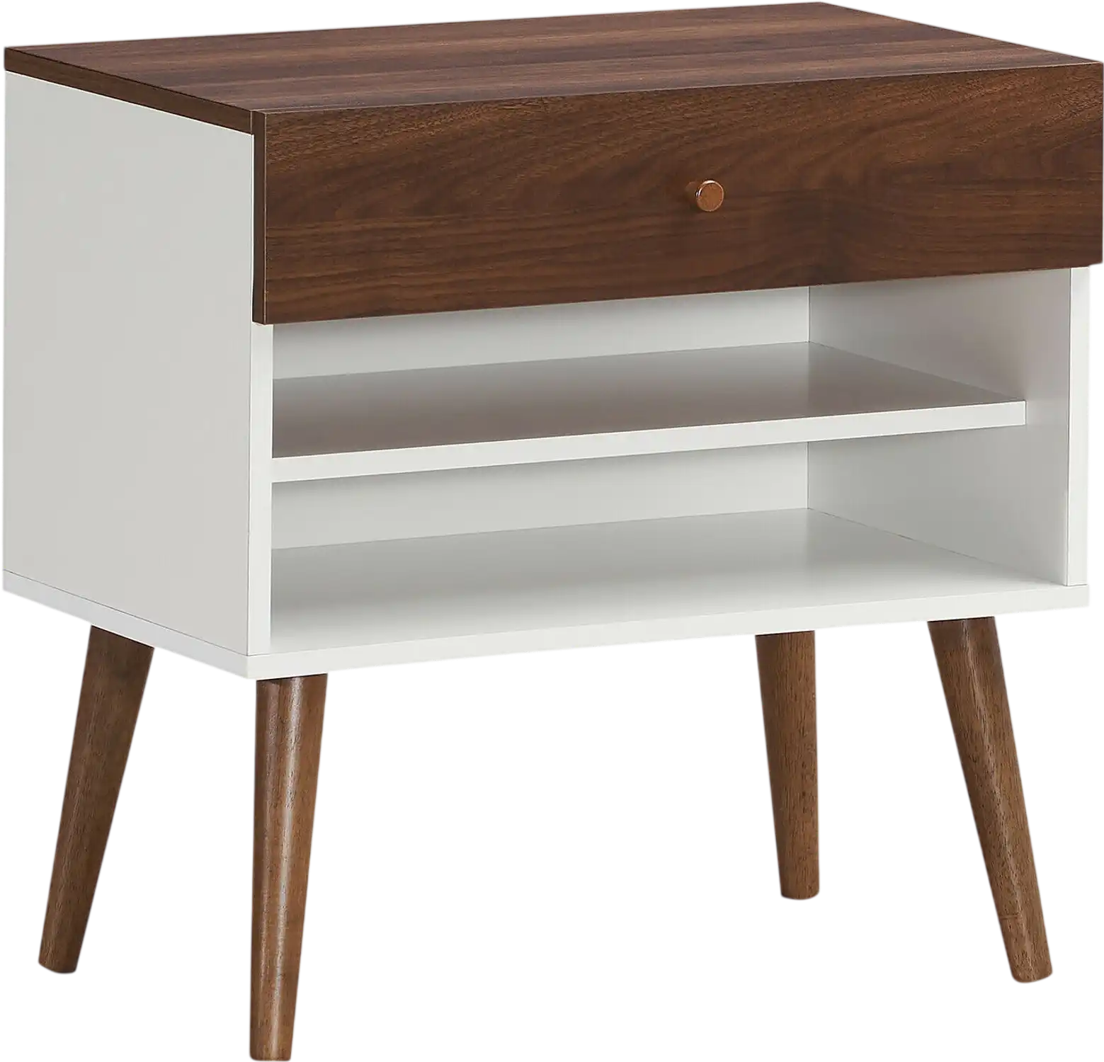 Costway Mid-Century Nightstand w/ Drawer Rubber Wood Legs 20734681 New