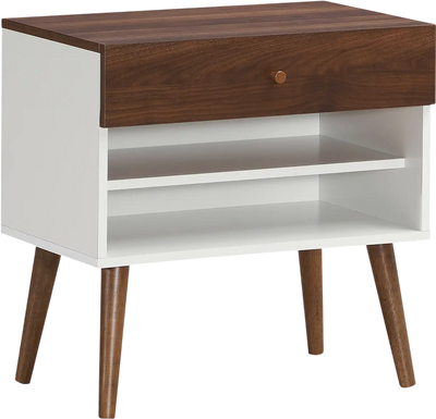 Costway Mid-Century Nightstand w/ Drawer Rubber Wood Legs 20734681 New
