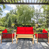 4 Pieces Acacia Wood Outdoor Patio Furniture Set with Cushions-Red - Gallery View 1 of 11