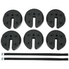 Set of 6 canopy weights with no-pinch design, each 30lbs, made of weather-resistant PE for outdoor use.