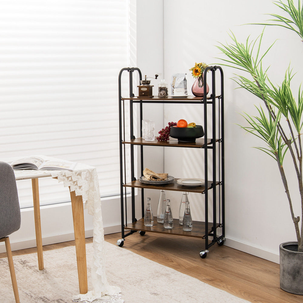 Foldable Rolling Cart with Storage Shelves for Kitchen-4-Tier - Gallery View 1 of 10