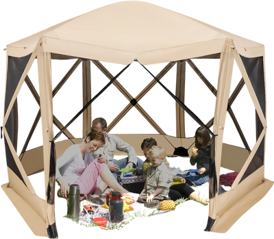 Costway 11.5' x 11.5' Pop-Up Screen House Tent w/ Carrying Bag Coffee 78923465 New