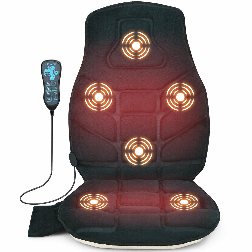 Memory foam seat cushion massager with heat, 6 vibration motors, and remote control for ultimate comfort at home.