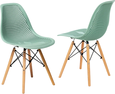 Costway 2-Piece Modern Plastic Hollow Dining Chair Set Wood Legs 69247850 New