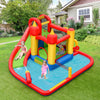 Inflatable water slide bounce house with climbing wall and splash pool, perfect for summer fun and safe play for kids.