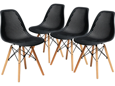 Costway 4-Pc Modern Plastic Hollow Dining Chair Set Wood Legs 64953781 New