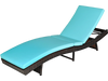 Turquoise patio folding adjustable rattan chaise lounge chair with thick cushion, perfect for garden and poolside.