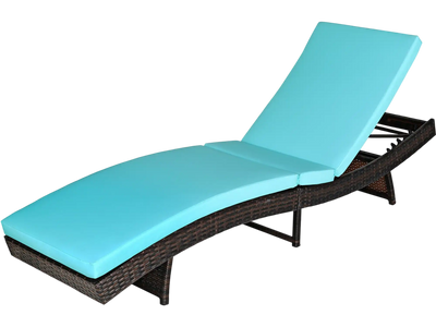 Costway Patio Folding Chaise Lounge w/ 5 Adjustable Positions & Cushion 28561904 New