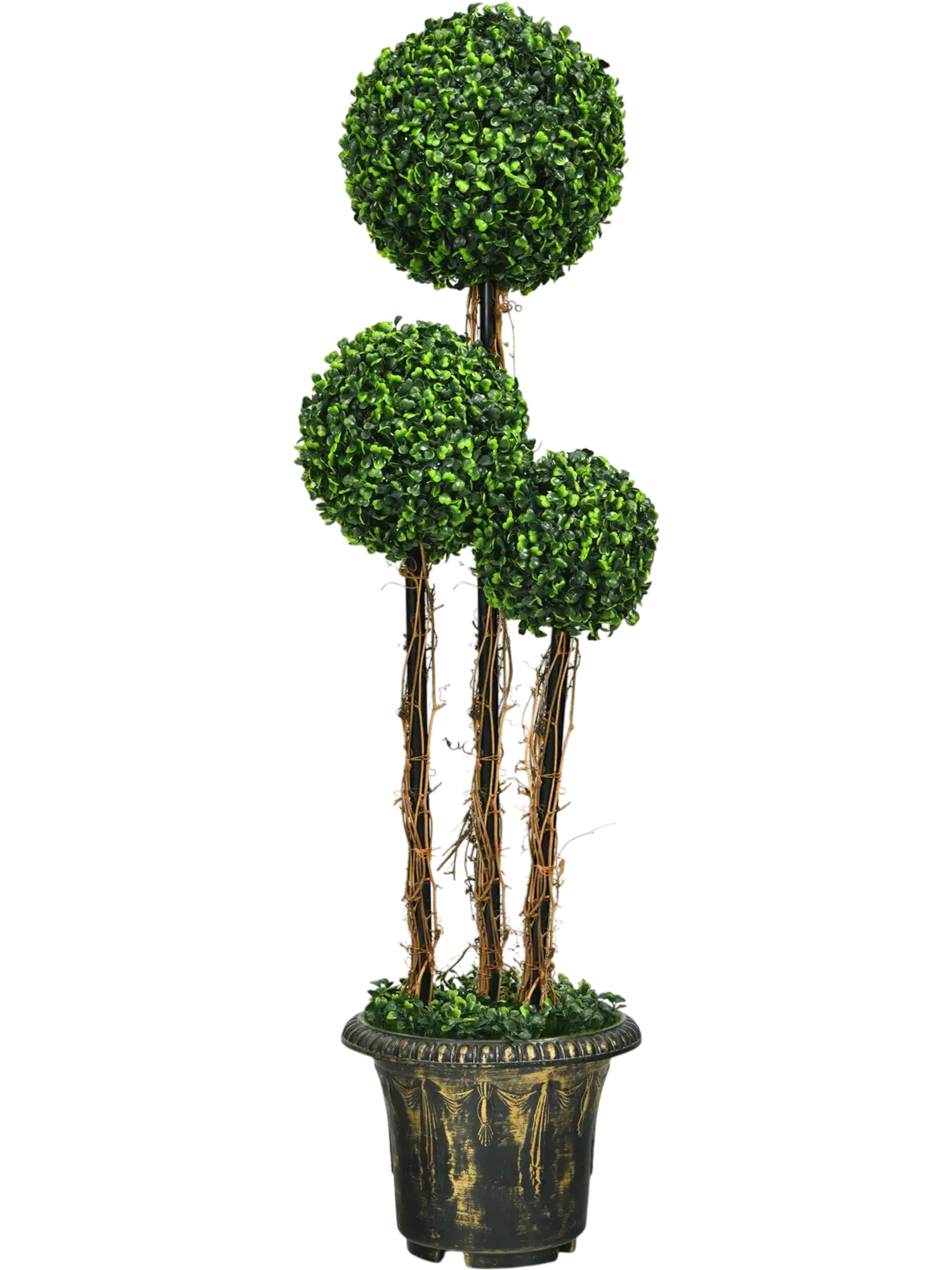 Costway 4' Artificial UV Resistant Triple Ball Topiary Tree 51460397 New