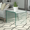 Tempered glass waterfall end table with non-slip pads, 18x18x16 inches, ideal for minimalist living room decor.