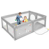 Extra-large gray baby playpen with 50 ocean balls, made of non-toxic 210D oxford cloth for safe playtime.
