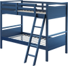 Navy twin over twin bunk bed with high guardrails and inclined ladder, convertible to two individual beds for versatile.