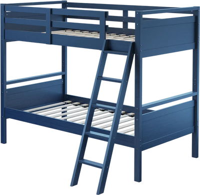 Costway Twin Over Twin Convertible Wooden Bunk Bed Navy 62875149 New