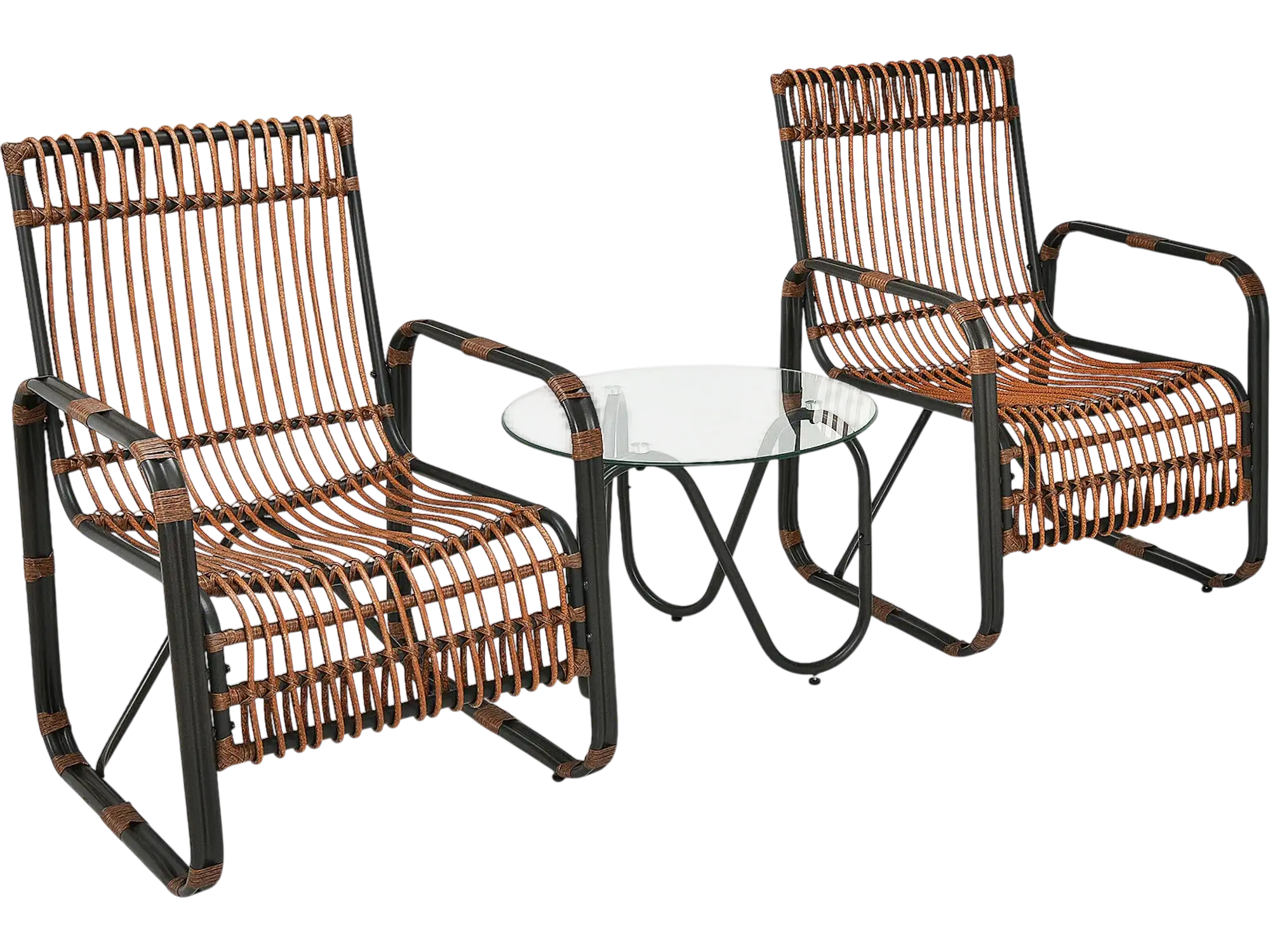 Costway 3-Piece Patio Rattan Conversation Set Wicker Chairs Glass Side Table 95241630 New