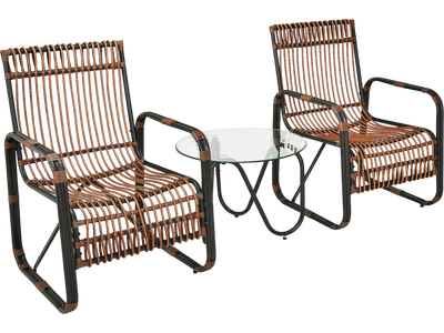 Costway 3-Piece Patio Rattan Conversation Set Wicker Chairs Glass Side Table 95241630 New