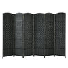 6-panel black weave folding room divider screen, 6.5 ft tall, perfect for creating private spaces in various settings.