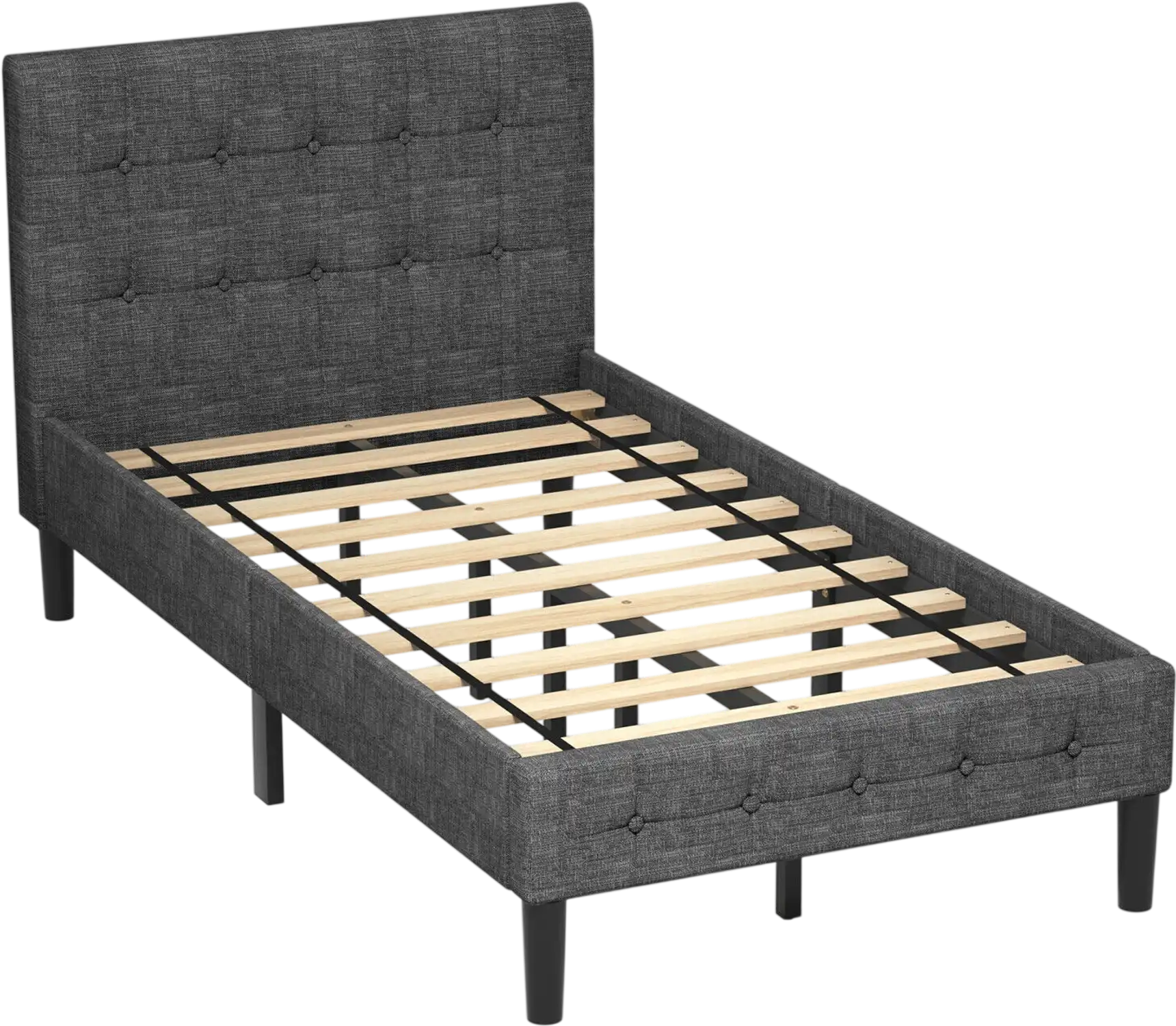 Costway Gray Platform Bed Frame Button Tufted Headboard 61075498 New