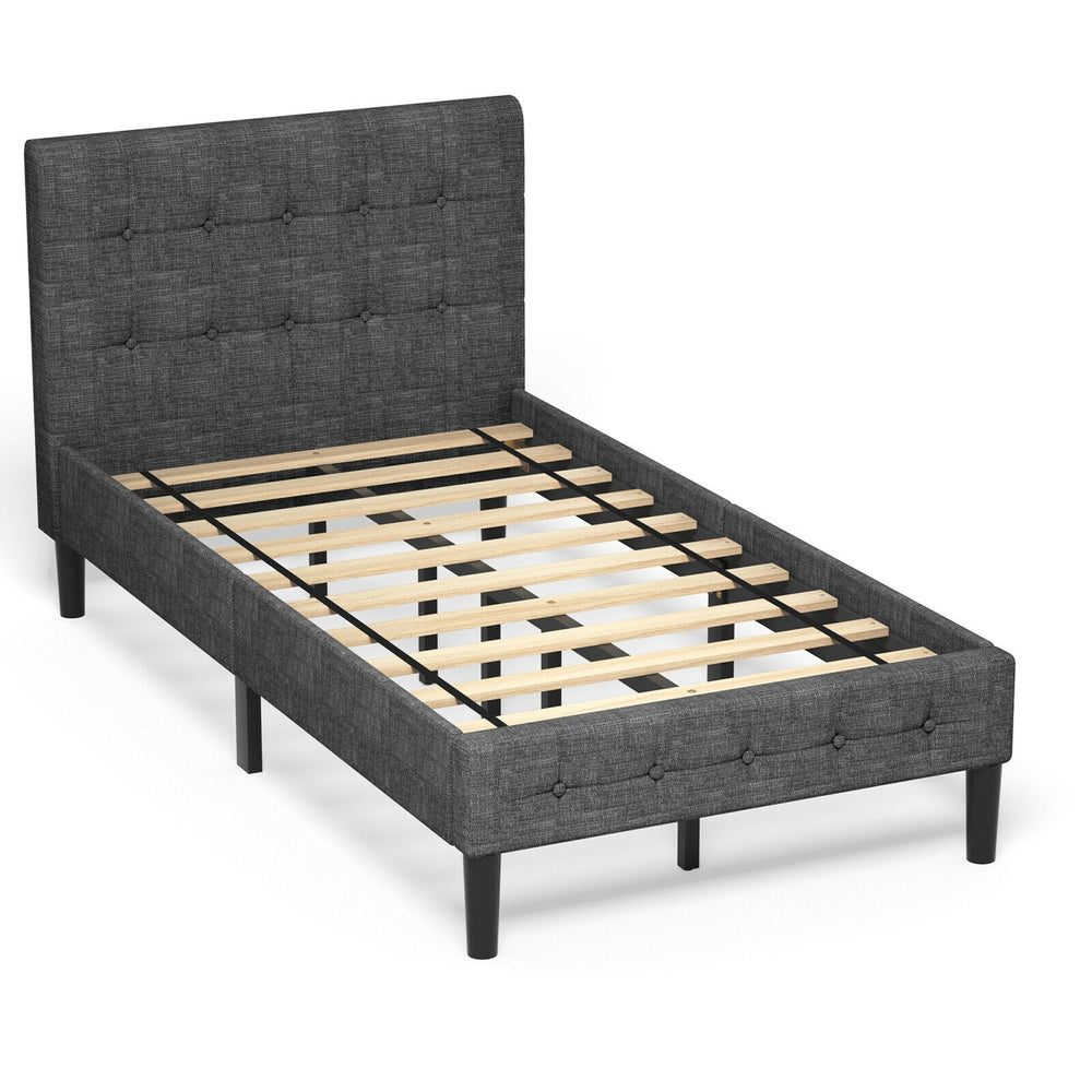 Platform Bed with Button Tufted Headboard-Gray - Gallery View 1 of 10