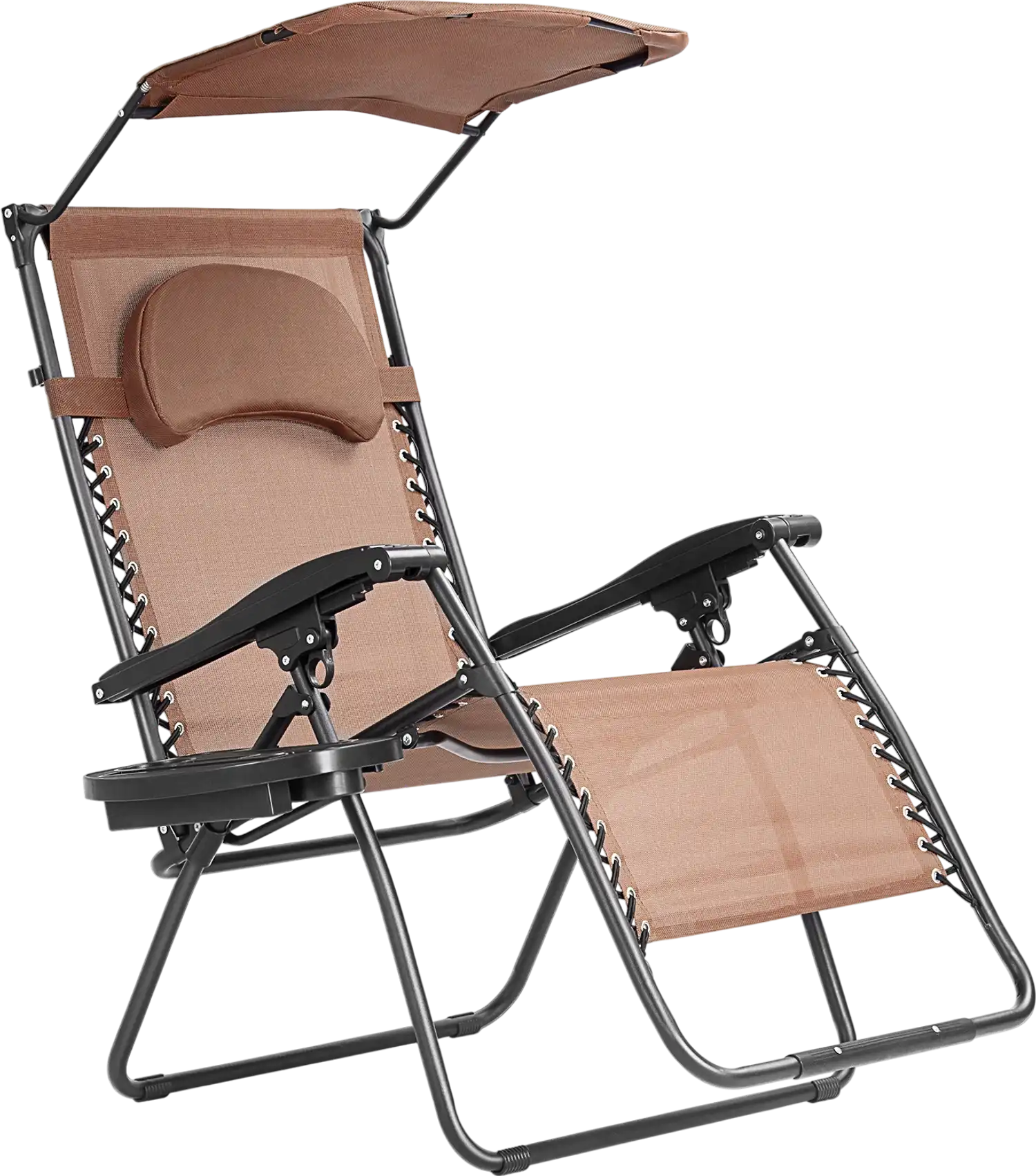 Costway Folding Recliner Lounge Beach Chair w/ Shade Canopy Cup Holder 19826035 New