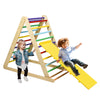 Foldable wooden climbing triangle with slide for kids, made of sturdy natural wood, perfect for indoor play and skill.