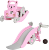 4-in-1 pink toddler slide and rocking horse playset with basketball hoop, designed for safe indoor play and development.