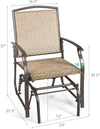 Single glider chair with a sturdy wrought iron frame and breathable fabric, ideal for outdoor patio relaxation.