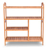 Bamboo storage shoe rack with four tiers and side handles, perfect for versatile organization in any room.
