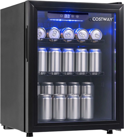 Costway 1.98 Cu.Ft Beverage Refrigerator Cooler Glass Door LED Light Removable Shelves 94074697 New