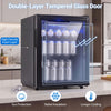 Black beverage refrigerator with double pane tempered glass door, showing layered insulation and temperature protection features.