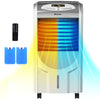 Portable air cooler fan with heater and humidifier, featuring honeycomb cooling media and remote control for versatile.