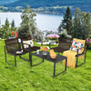 4-piece patio furniture conversation set with steel frame and polyester seating, perfect for outdoor relaxation.