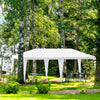 White 10 x 20 feet canopy tent with six sidewalls, ideal for outdoor events like parties and weddings.