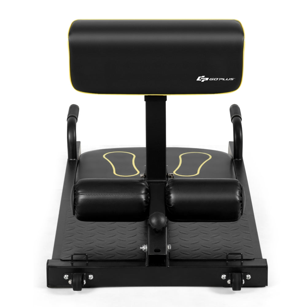 Rear view of the 8-in-1 Home Gym Multifunction Squat Fitness Machine with adjustable ergonomic cushion and sturdy.