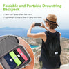 Foldable black drawstring backpack with zipper pockets, ideal for gym, shopping, and travel, featuring upgraded.