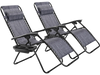Two pieces of gray folding lounge chairs with adjustable backs and removable headrests, perfect for outdoor relaxation.