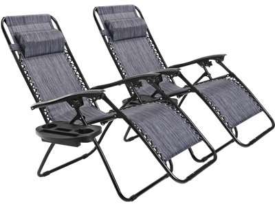 Costway 2-Pc Folding Zero Gravity Lounge Beach Chairs 87142509 New