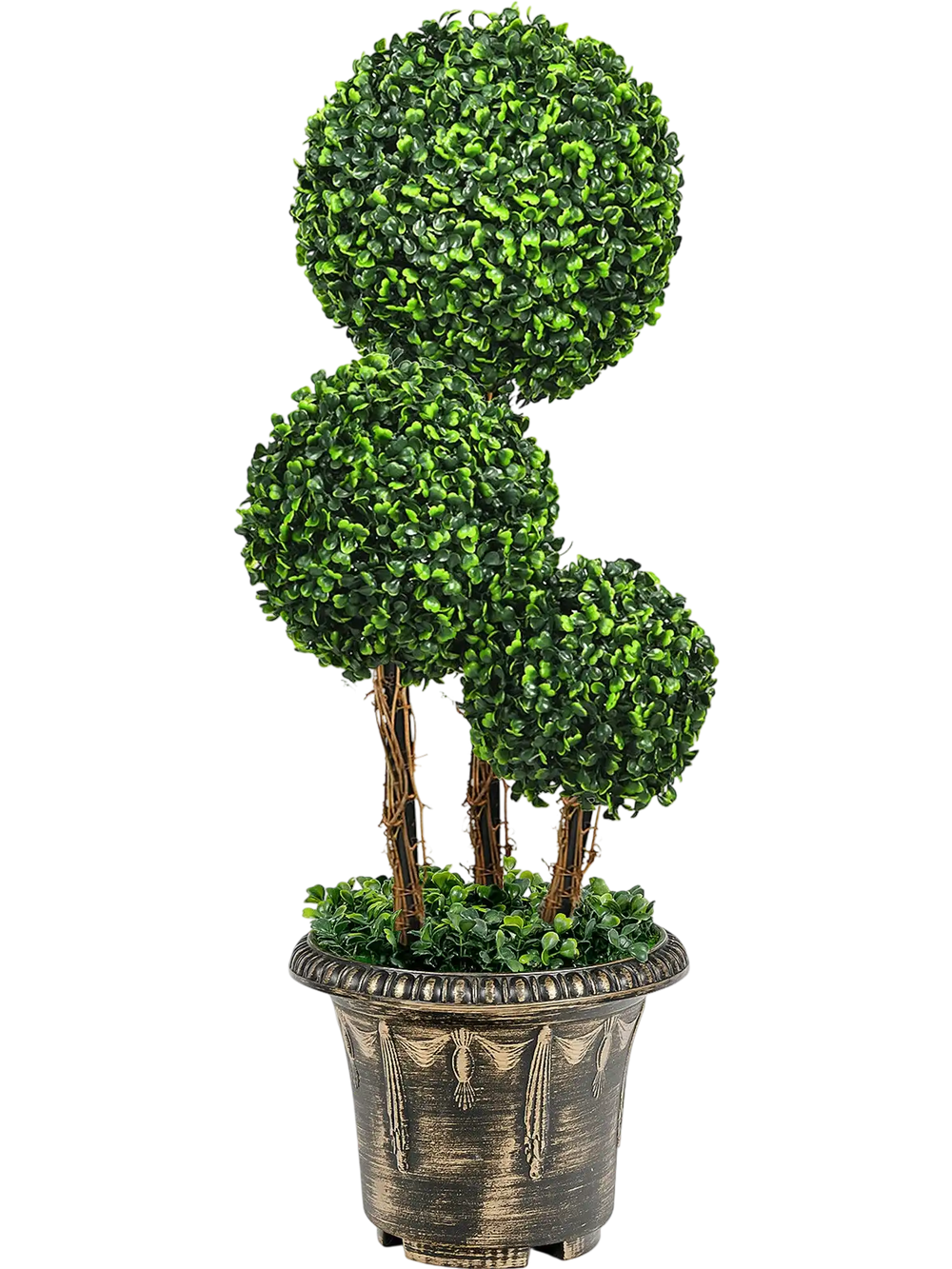 30 Inch Artificial Topiary Triple Ball Tree Indoor and Outdoor UV Protection