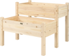 Two-tier wooden elevated planter box made of fir wood, featuring drainage holes, ideal for balcony and yard gardening.